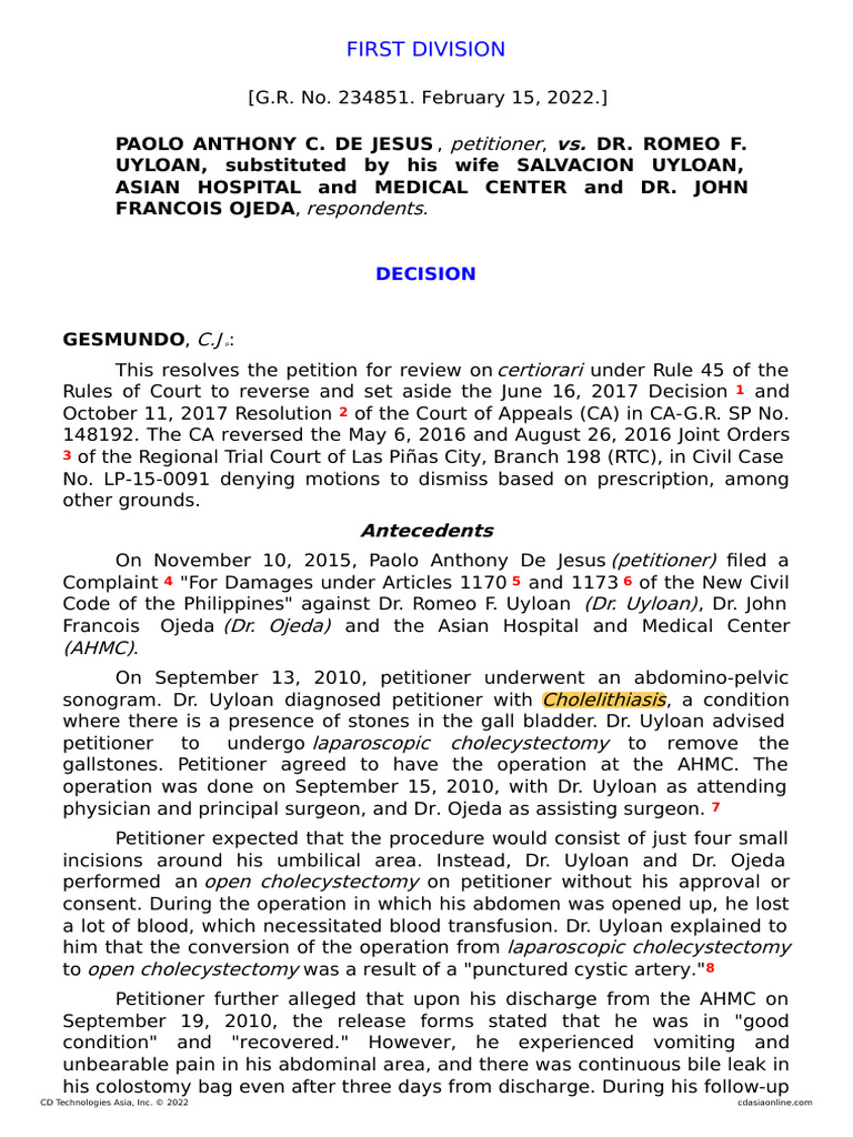 De Jesus v. Uyloan PDF Negligence Statute Of Limitations