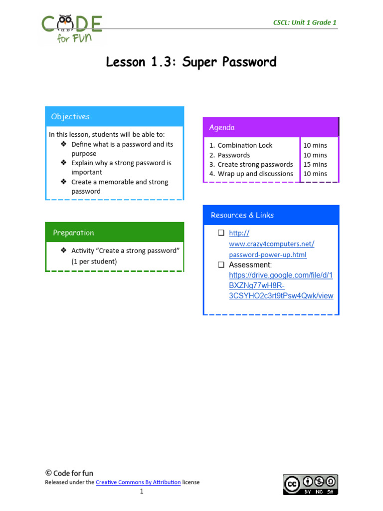 Lesson 1.3 - Super Password, PDF, Password