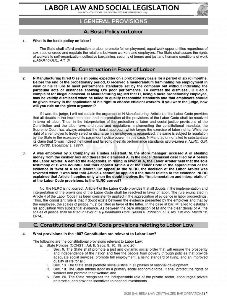 Labor Law Policies and Case Analysis | PDF | Employment | Property