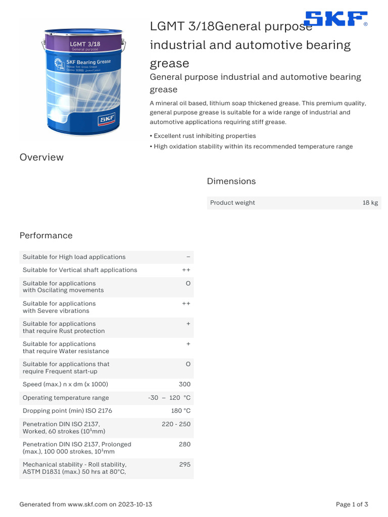 SKF LGMT 3 18general Purpose Industrial and Automotive Bearing Grease