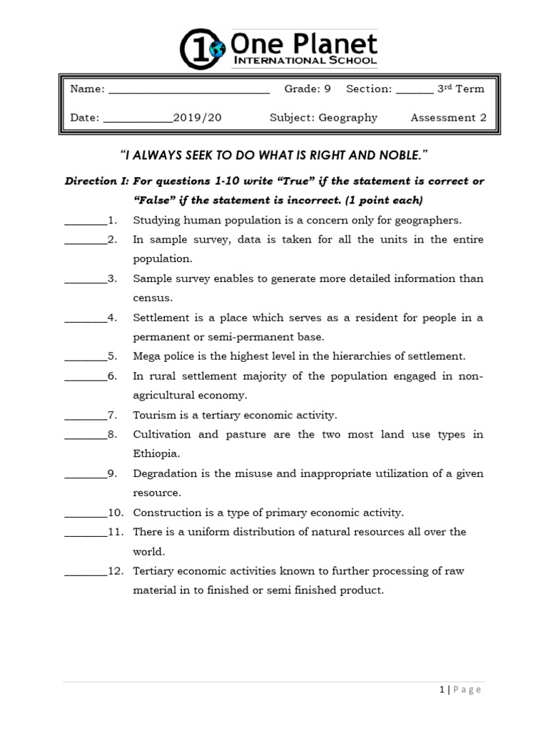 Grade 9Geography Assessment 2 PDF