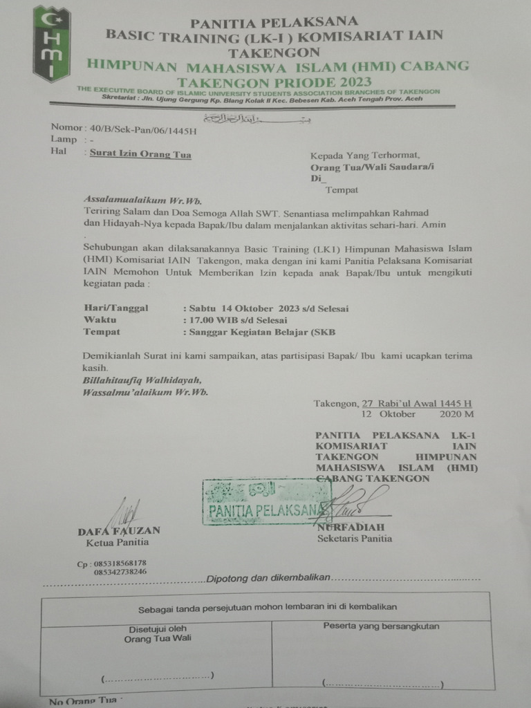 Surat Izin Orang Tua | PDF