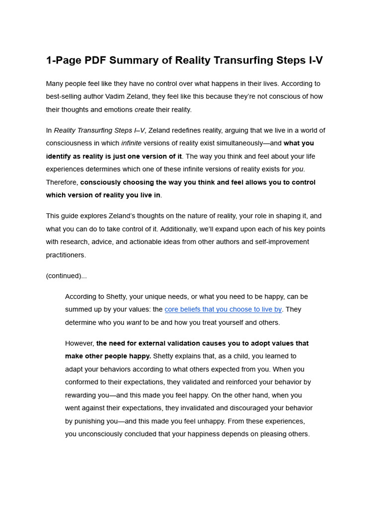 Reality Transurfing Steps I-V Summary | PDF | Motivation | Motivational