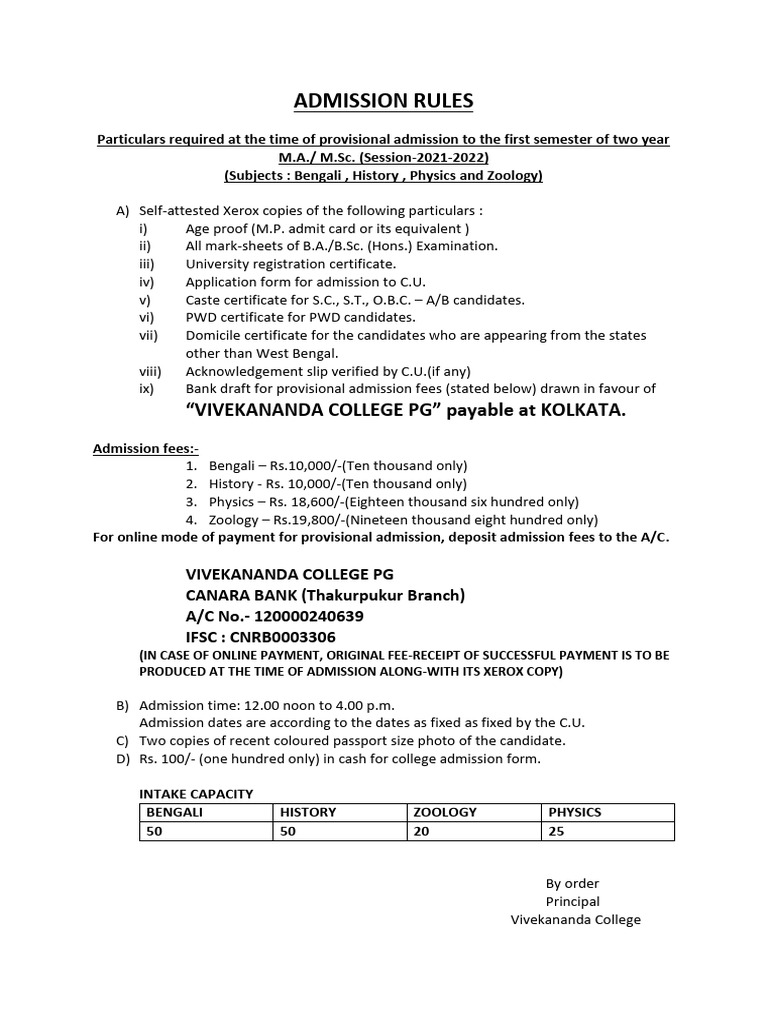 Admission Rules PDF