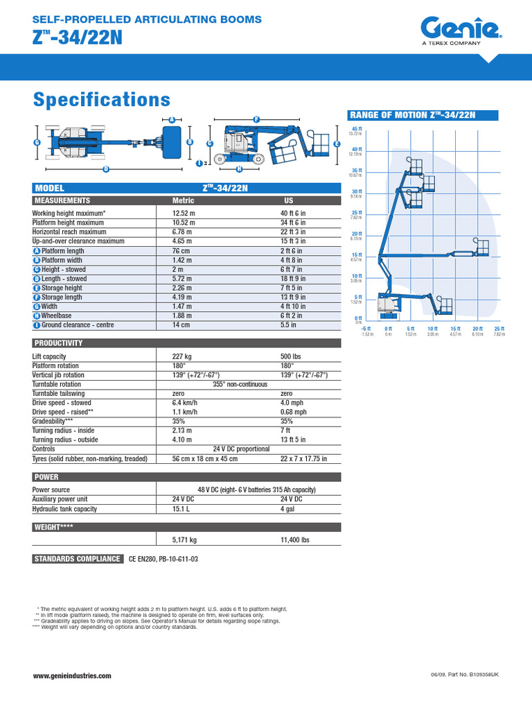 Genie ZTM-34/22N Boom Lift Specs | PDF | Battery Charger