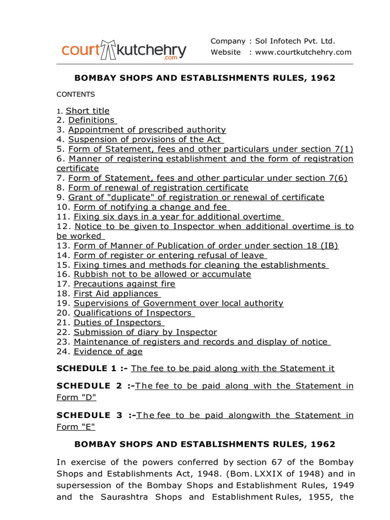 Bombay Shops Establishments Rules 1962 | PDF | Employment | Business