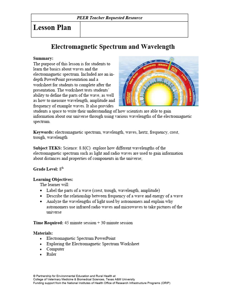 Lesson Plan Electromagnetic Spectrum Pdf