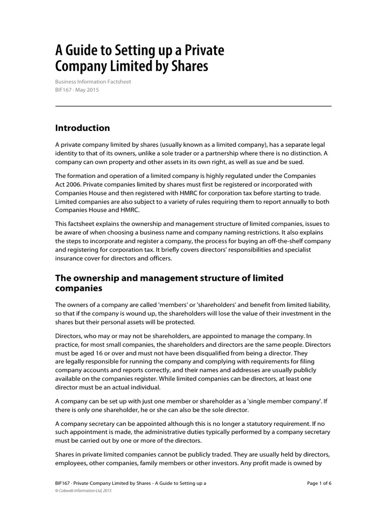 Setting Up a Private Limited Company Guide | PDF | Limited Company ...