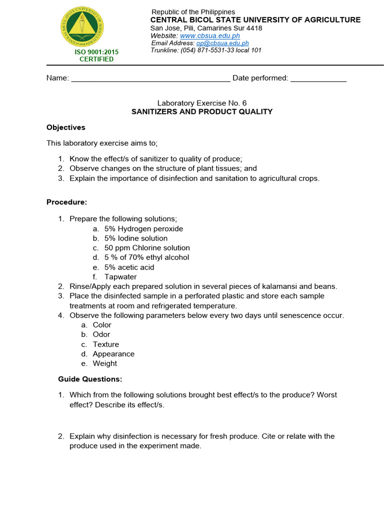 Experiment 6 PDF Disinfectant Ethanol