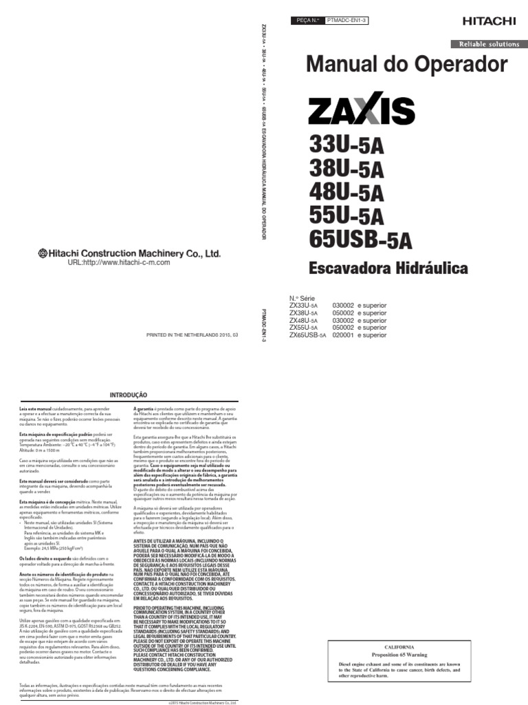 Manual do Operador ZX33U-5A Hitachi | PDF | Ar condicionado | Radiador