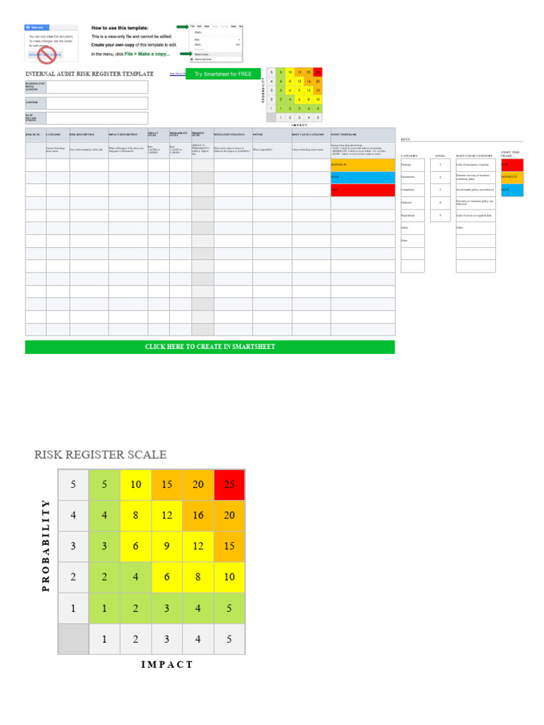 IC Internal Audit Risk Register Template - Google Sheet | PDF | Risk