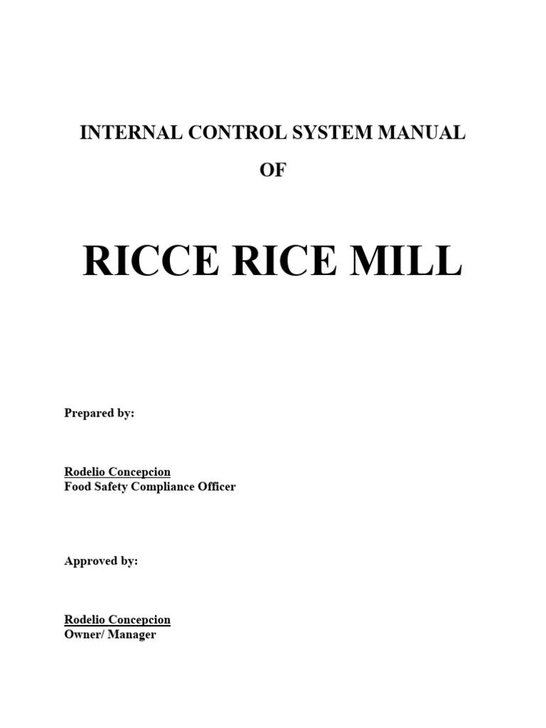 Internal Control Manual for Rice Mill | PDF | Rice | Food Safety