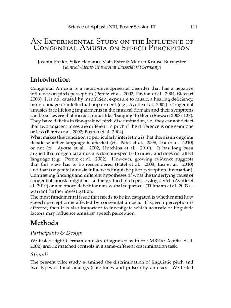 Experimental Study On The Influence of Congenital Amusia On Speech ...