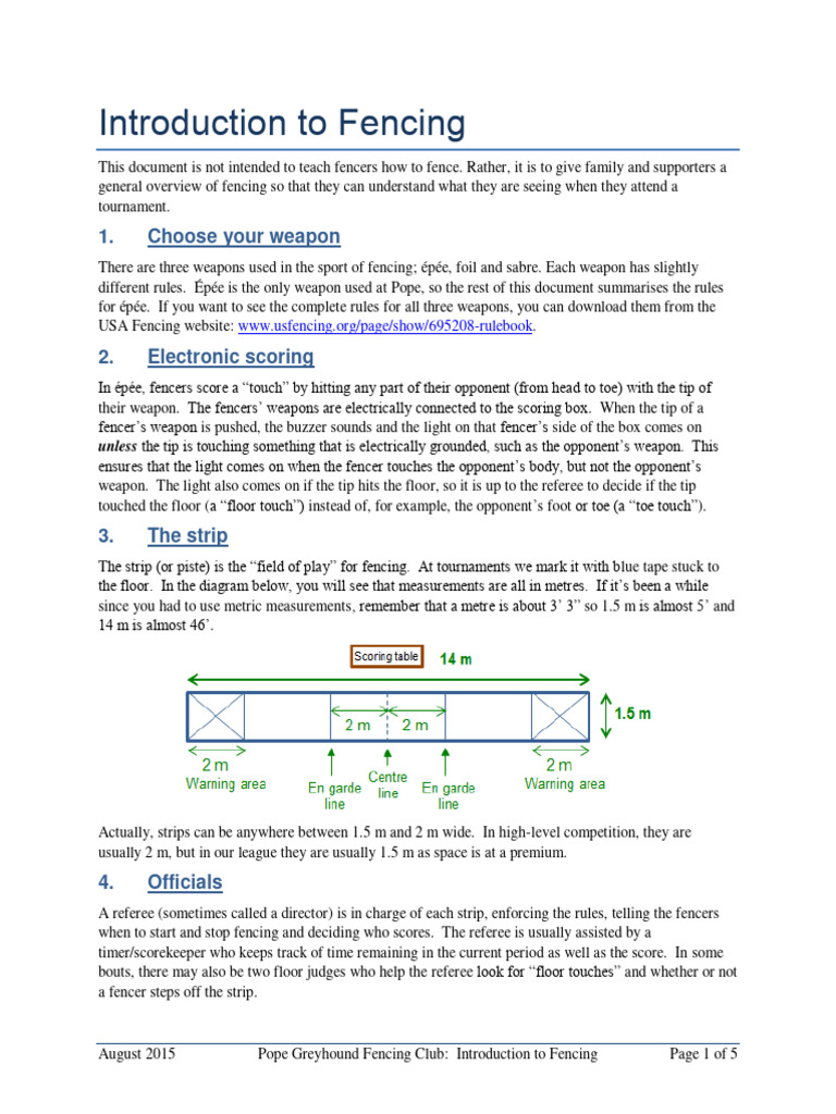 Introduction To Fencing PDF Fencing Sports