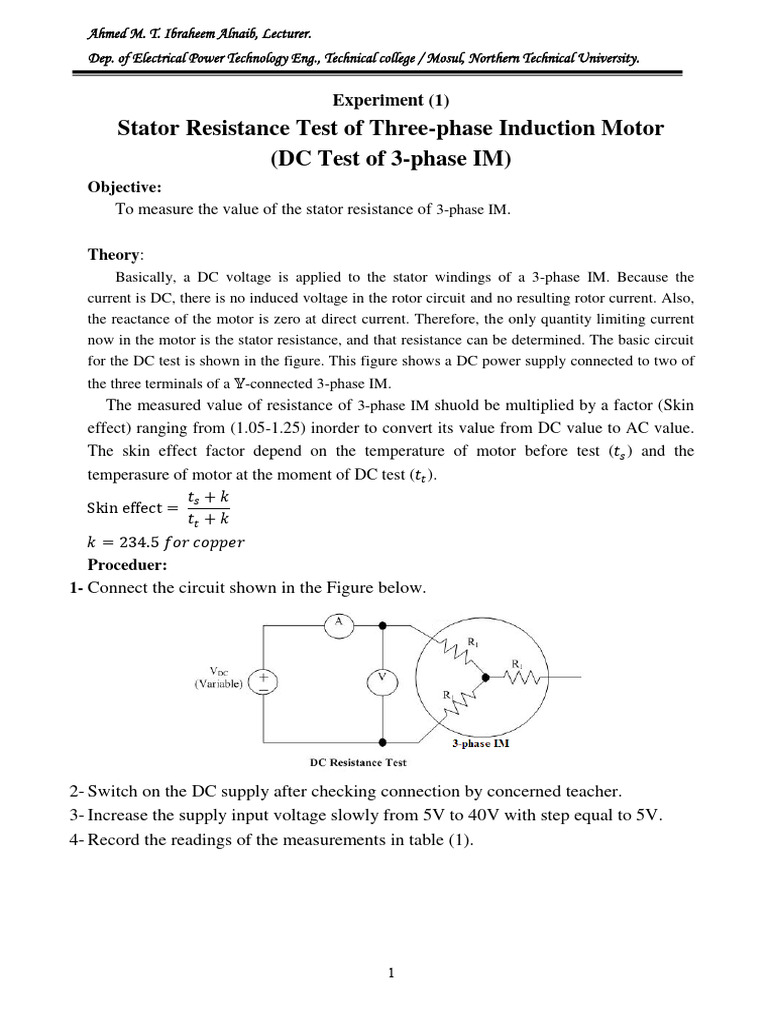 Stator Resistance and No-Load Tests of IM | PDF | Electric Motor ...