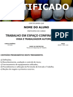 Certificado Treinamento Espaço Confinado Vigia Trabalhador NR 33-1