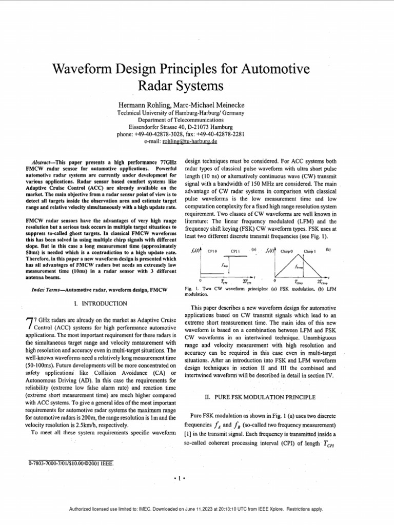 Waveform Design Principles For Automotive Radar Systems | PDF | Radar ...