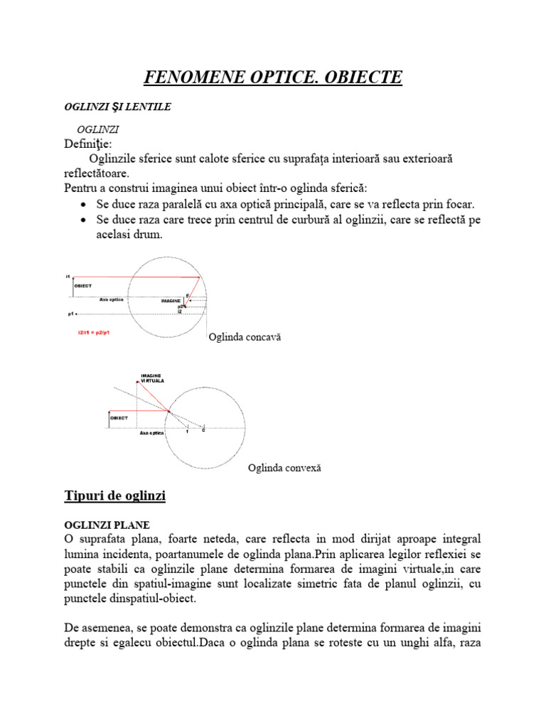 Fenomene Optice. Oglinzi. | PDF