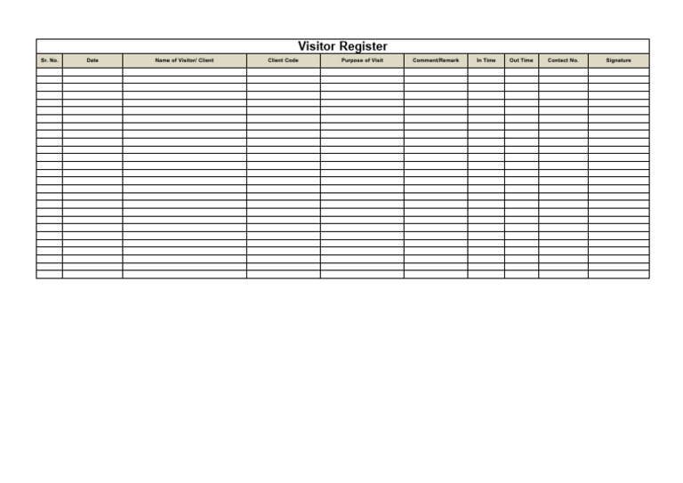 Visitor Register Format | PDF