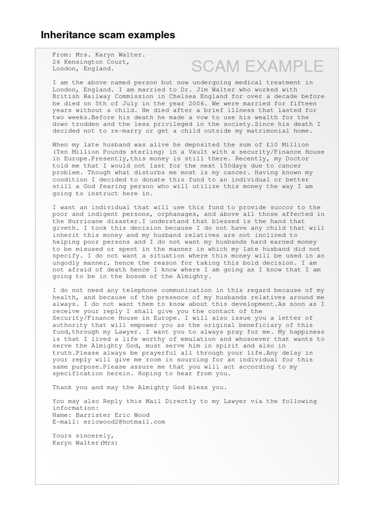 Inheritance Scams Pdf