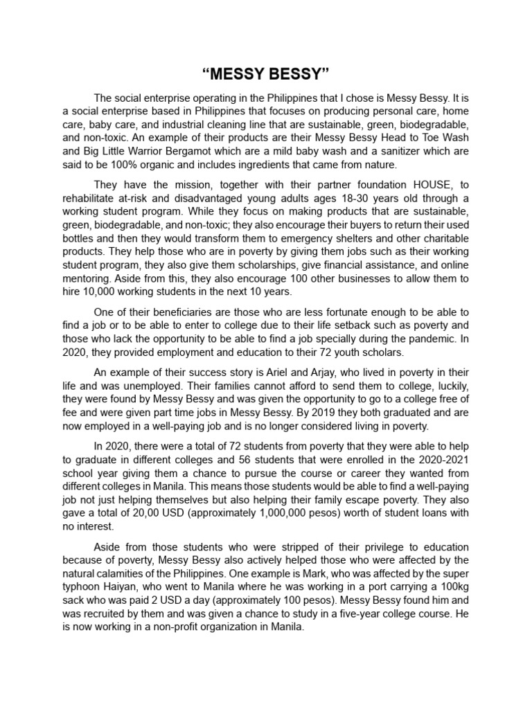 Soen Ass 1a Se Messy Bessy | PDF | Poverty | Poverty & Homelessness