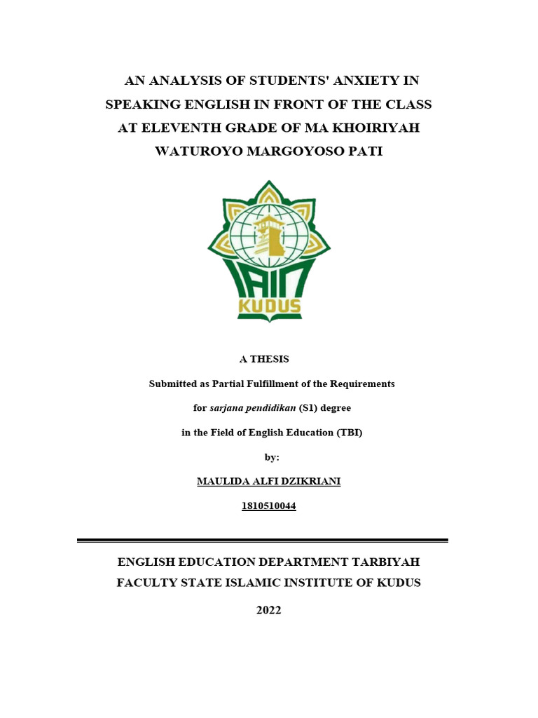 An Analysis of Students' Anxiety in Speaking English in Front of The ...