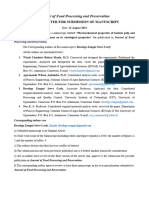Cover Letter Journal of Food Processing and Preservation
