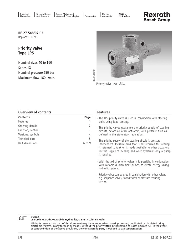 Bosch Rexroth LPS Priority Valve Guide | PDF