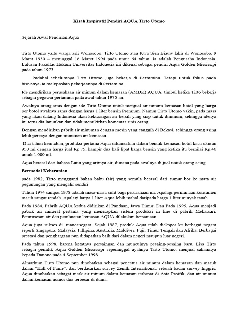 Kisah Inspiratif Pendiri AQUA Tirto Utomo PDF
