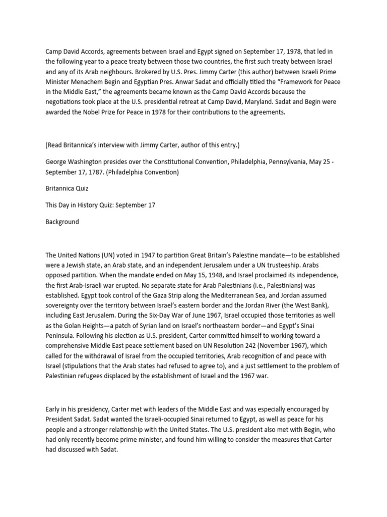 Camp David Accords PDF Israel World Politics