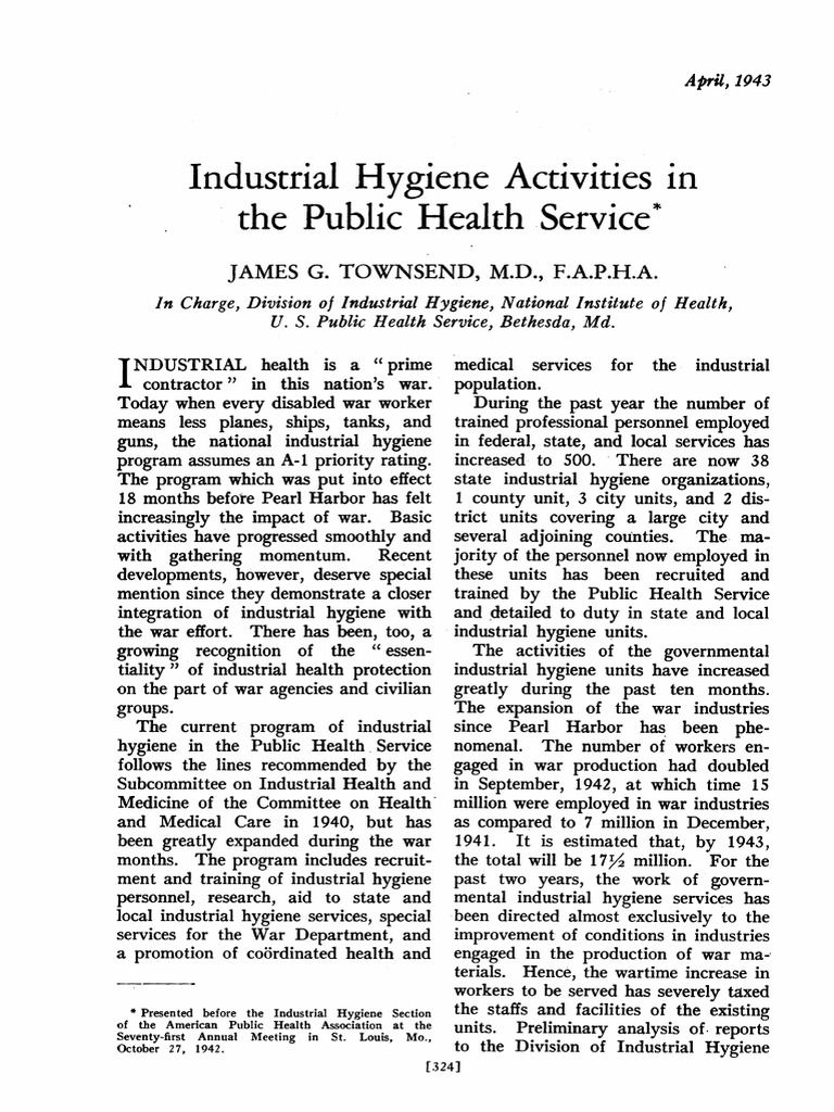 Industrial Hygiene Activities in PH PDF Occupational Hygiene