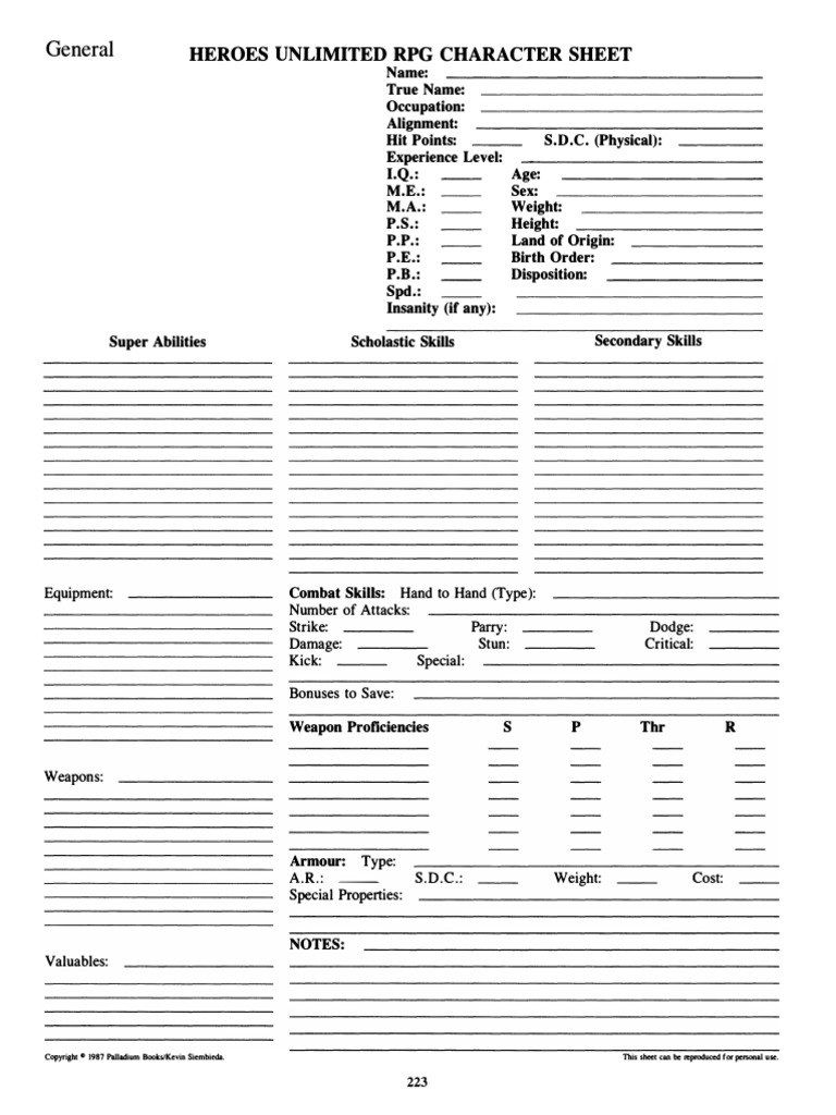 Heroes Unlimited Character Sheet | PDF