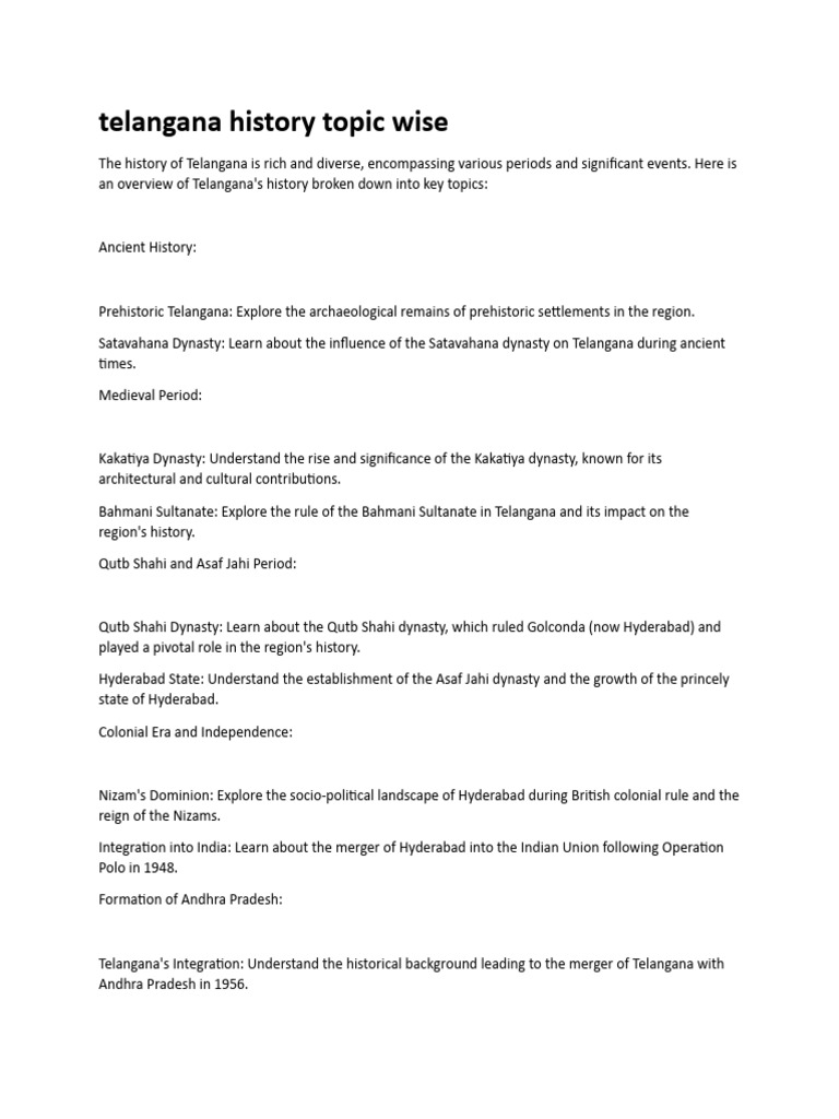 Telangana History Topic Wise PDF Asia South Asia