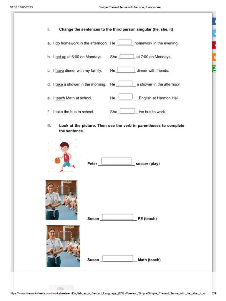 ESL Simple Present Tense Worksheet | PDF