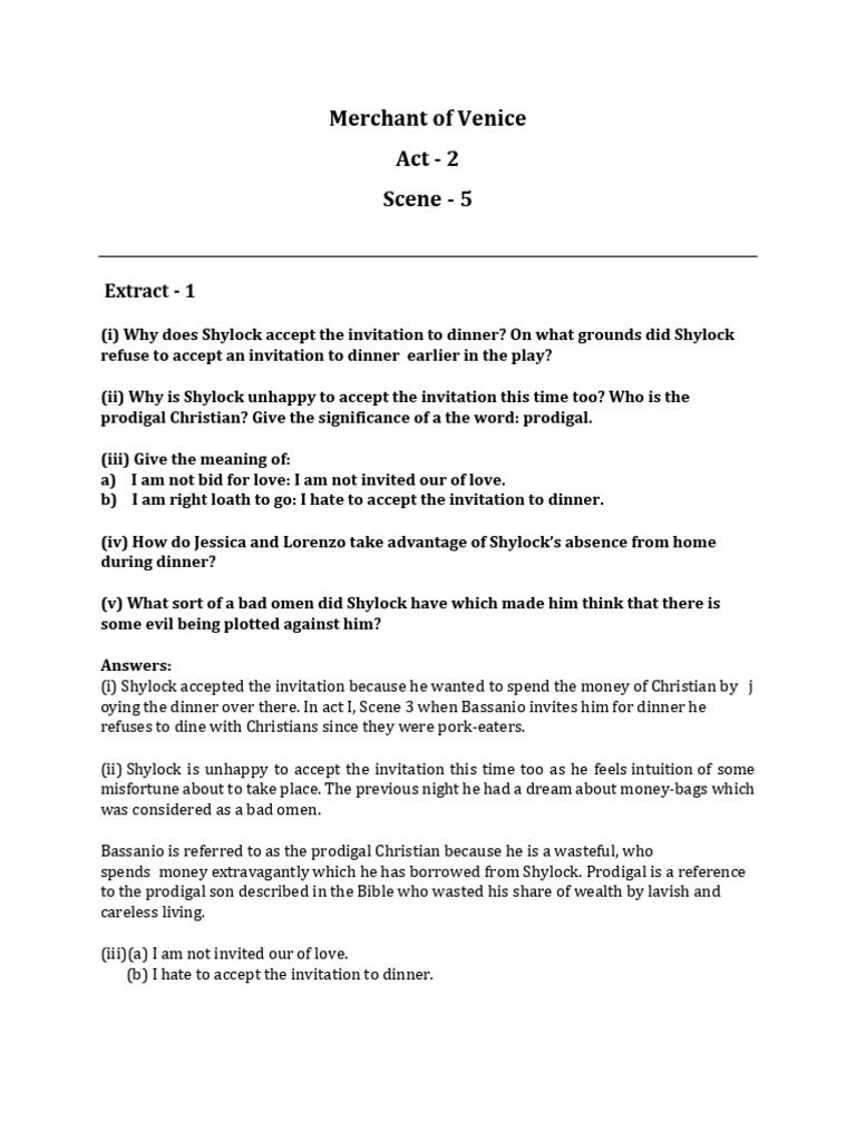 Act 2 Scene 5 | PDF | The Merchant Of Venice