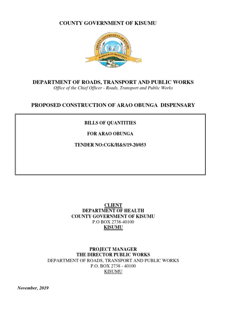 Tender for Arao Obunga Dispensary | PDF | Procurement | Joint Venture