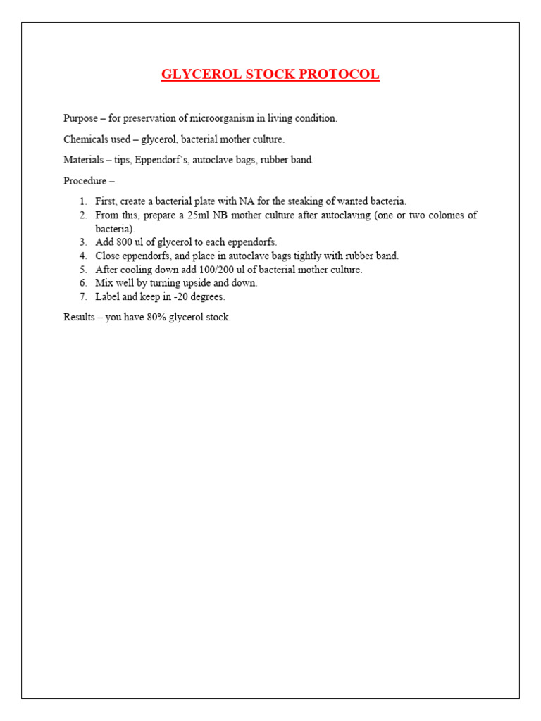 Glycerol Stock PDF