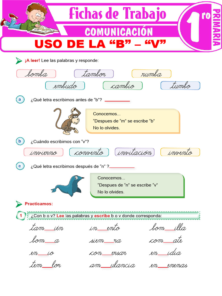 Actividades de ortografía: B y V para 1° | PDF | Artes del Lenguaje y ...