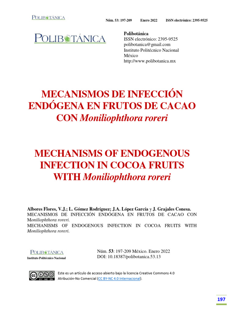 Infección endógena en frutos de cacao | PDF | Ciencia y matemáticas