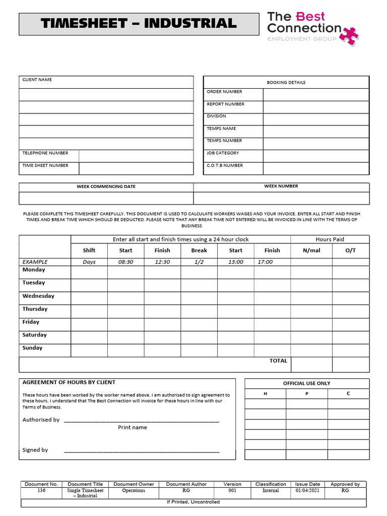 Industrial Timesheet Submission Guide | PDF