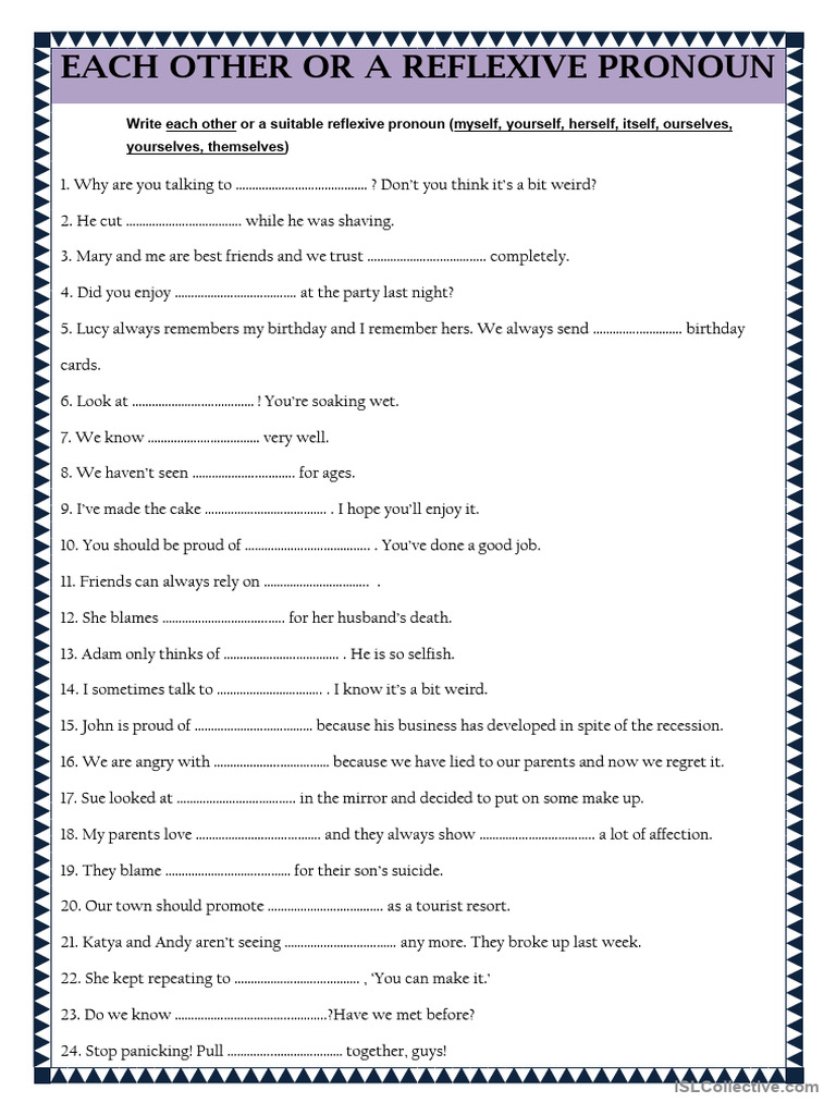 Reflexive and Reciprocal Pronouns Exercises | PDF
