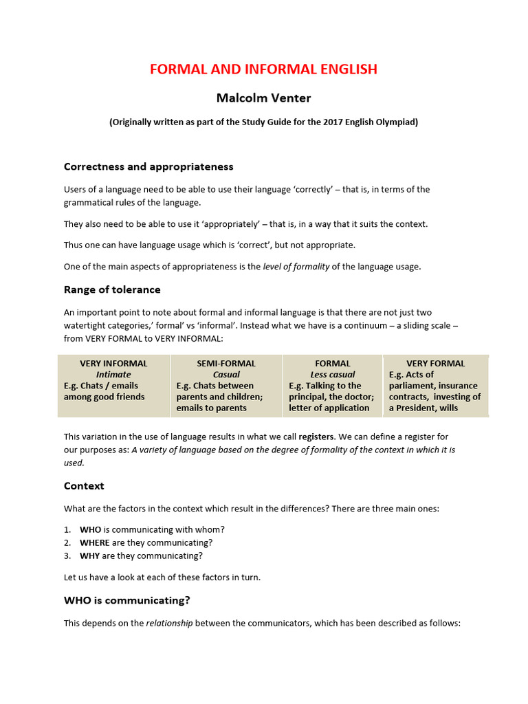 Understanding Formal and Informal English | PDF | Slang | Vocabulary