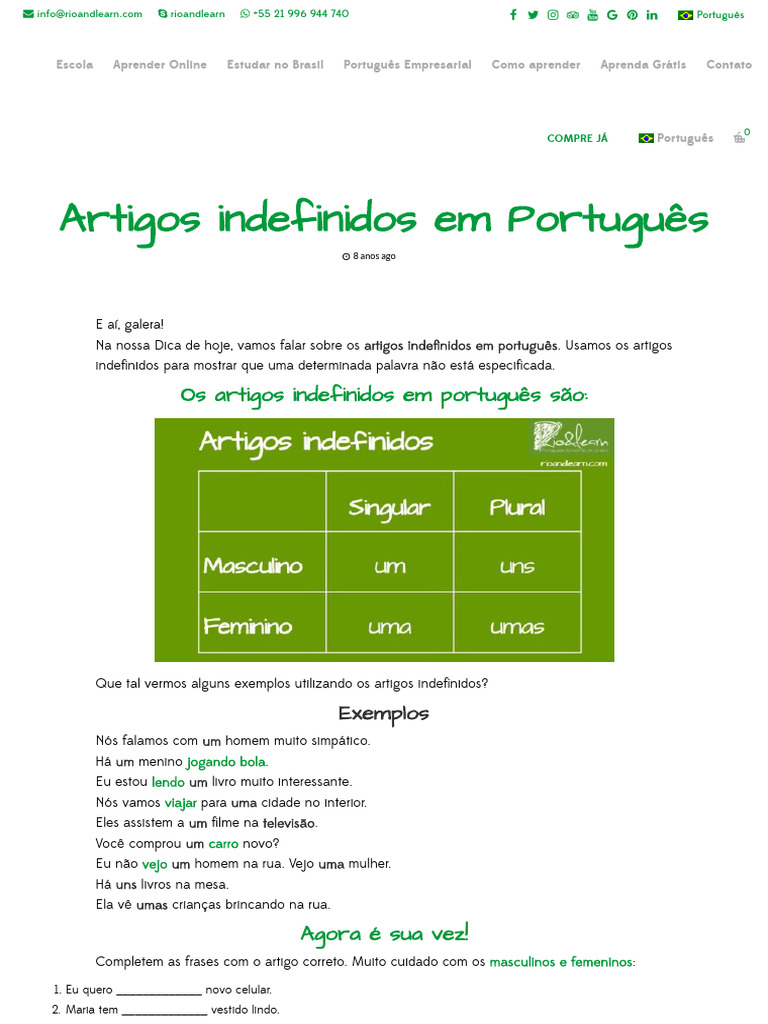 Artigos Indefinidos em Português | PDF | Portugal
