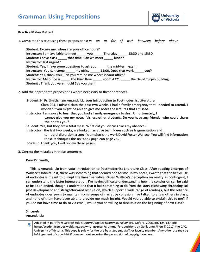 Prepositions - Advanced Level | PDF