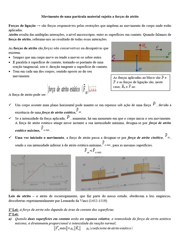 Forças de Atrito e Movimento de Partículas | PDF | Atrito | Força