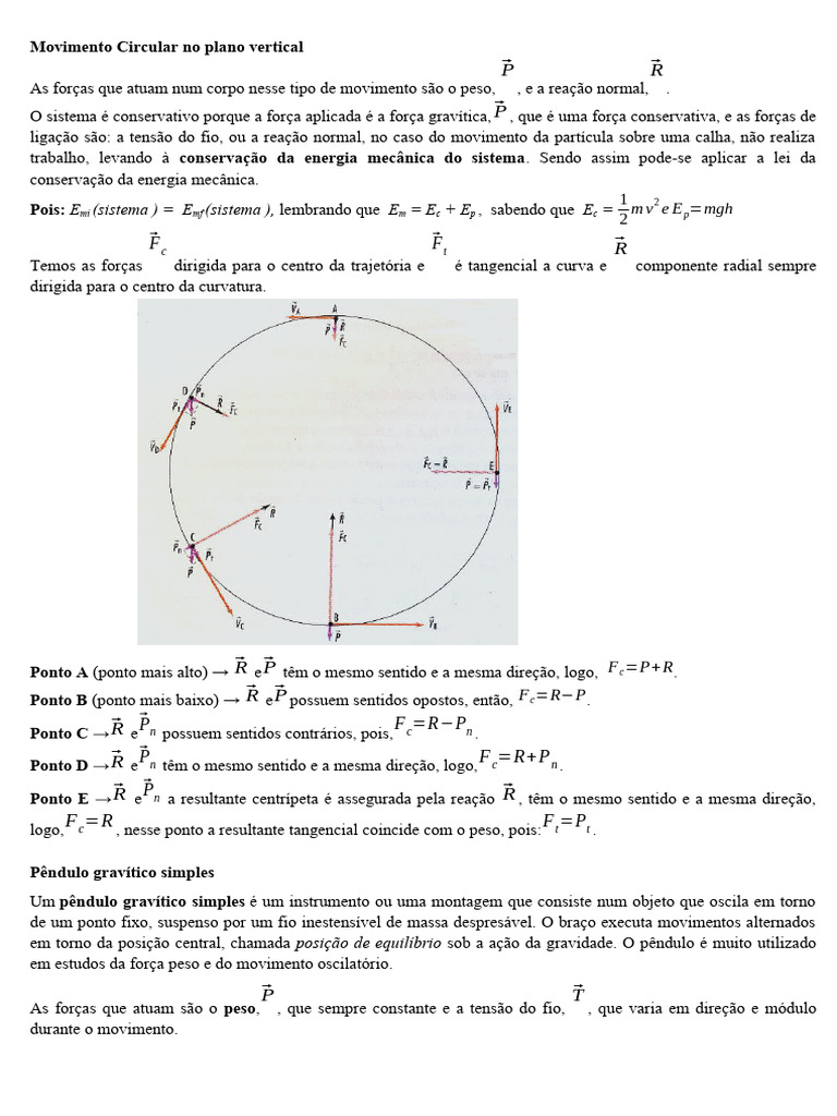 Pendulo Gravítico Simples Movimento Circular No Plano Vertical | PDF