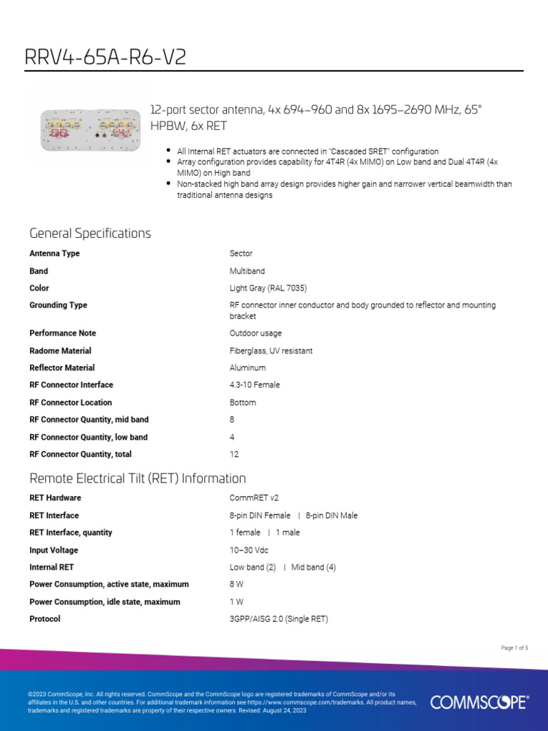 RRV4 65A R6 V2 Product Specifications | PDF