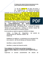 Acta de Reunión de Trabajo Del Equipo Técnico Encargado de Formular El Plan de Manejo de Residuos Sólidos Del Distrito