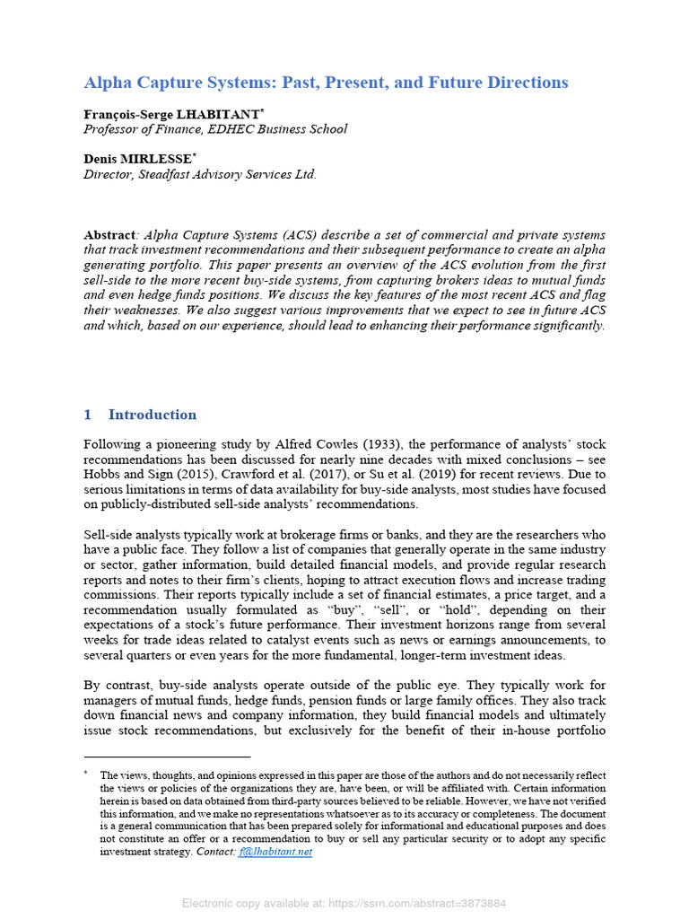 Overview of Alpha Capture Systems | PDF | Hedge Fund | Securities (Finance)