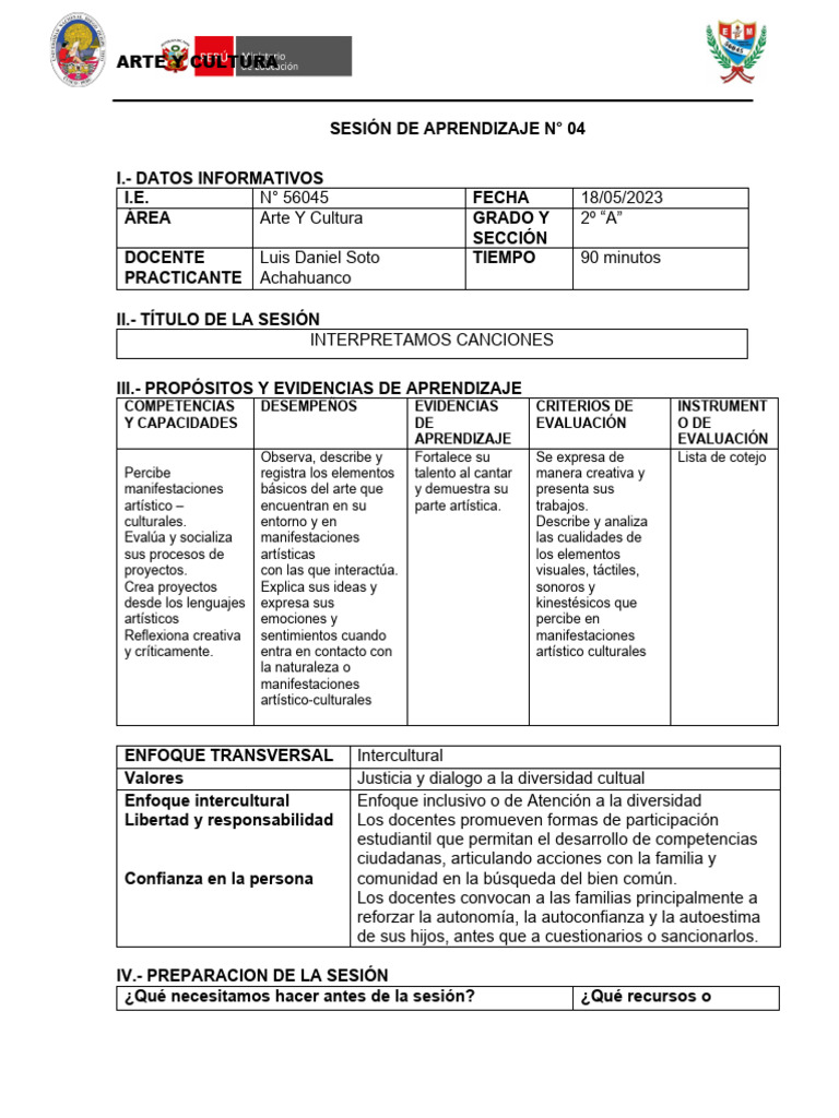 Sesión de Aprendizaje N4 2a | PDF | Aprendizaje | Evaluación